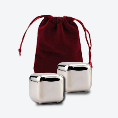 2pc Steel Ice Cubes with Velvet Bag